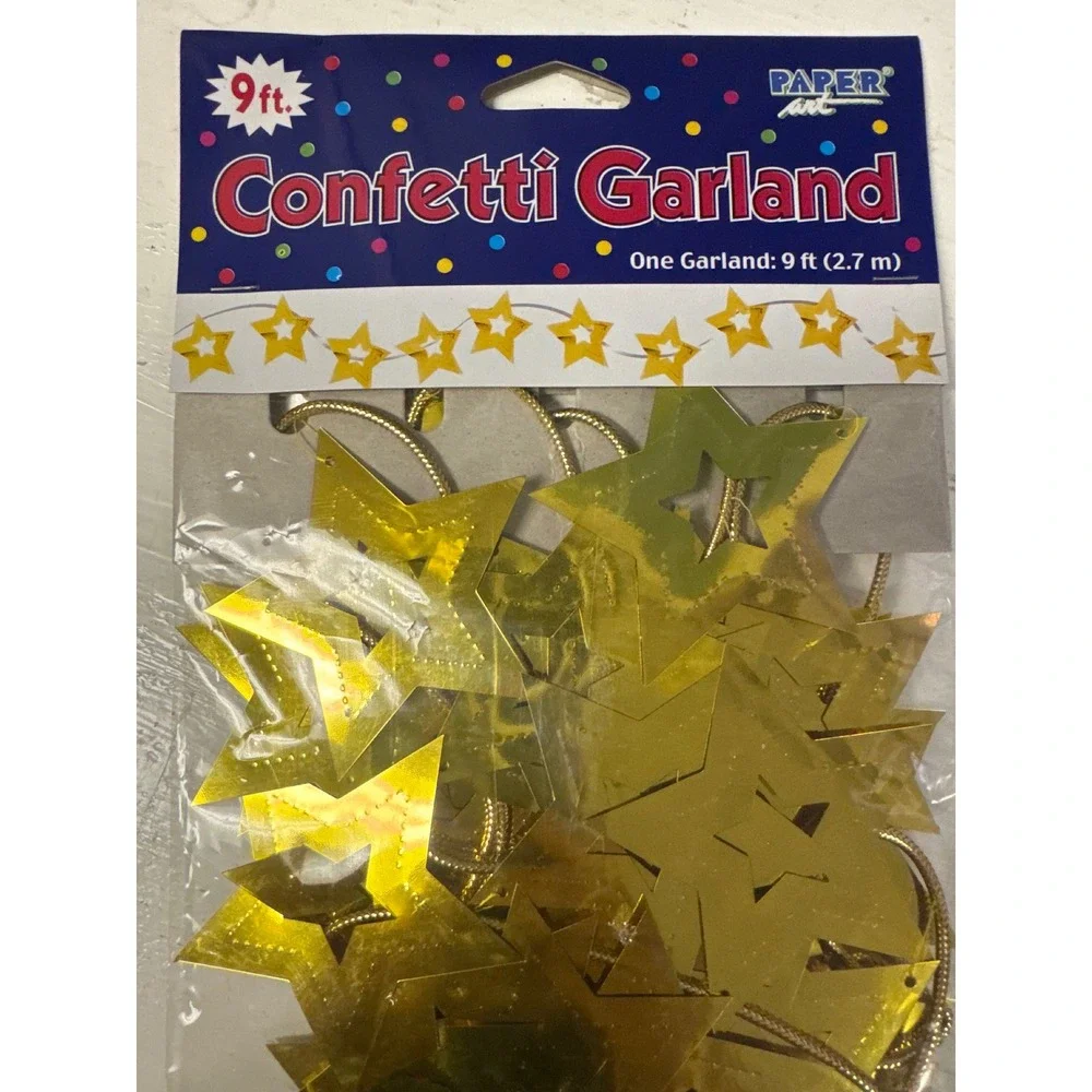 Paper Art Gold Star‎ Confetti Garland 9 ft Party Decorating Fun